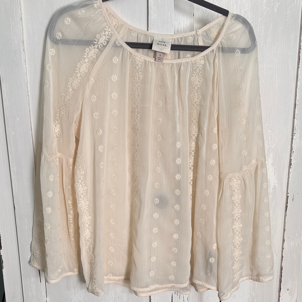 Knox Rose Cream Embroidered Peasant Blouse